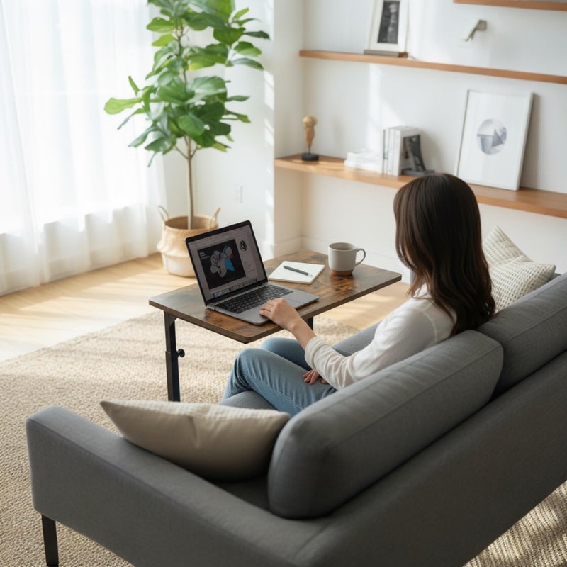 Tinymod C in C Height Adjustable Sofa Side Table, Laptop Table for Sofa and Bed, Rustic Brown - Image 3
