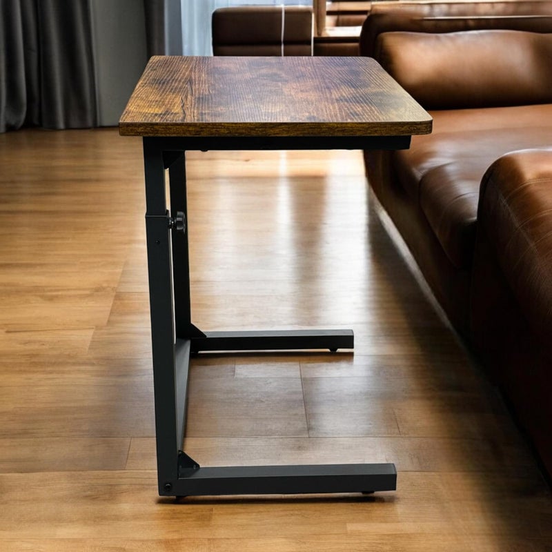 Tinymod C in C Height Adjustable Sofa Side Table, Laptop Table for Sofa and Bed, Rustic Brown - Image 2