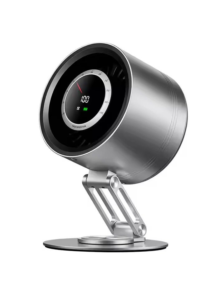 FIPKA Fan H6-V8 A modern, portable metal fan with a 4000mAh rechargeable battery and USB Type-C charging port. - Image 1