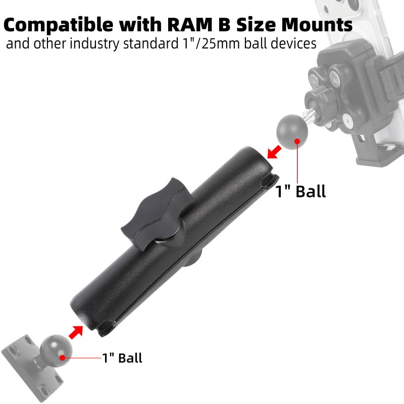 FPN Aluminum Alloy Double Socket Arm Compatible with RAM Mounts B Size 1" Ball Components, Fits Industry All Standard 1" Ball Adapters (5.91" Long Arm) - Image 3