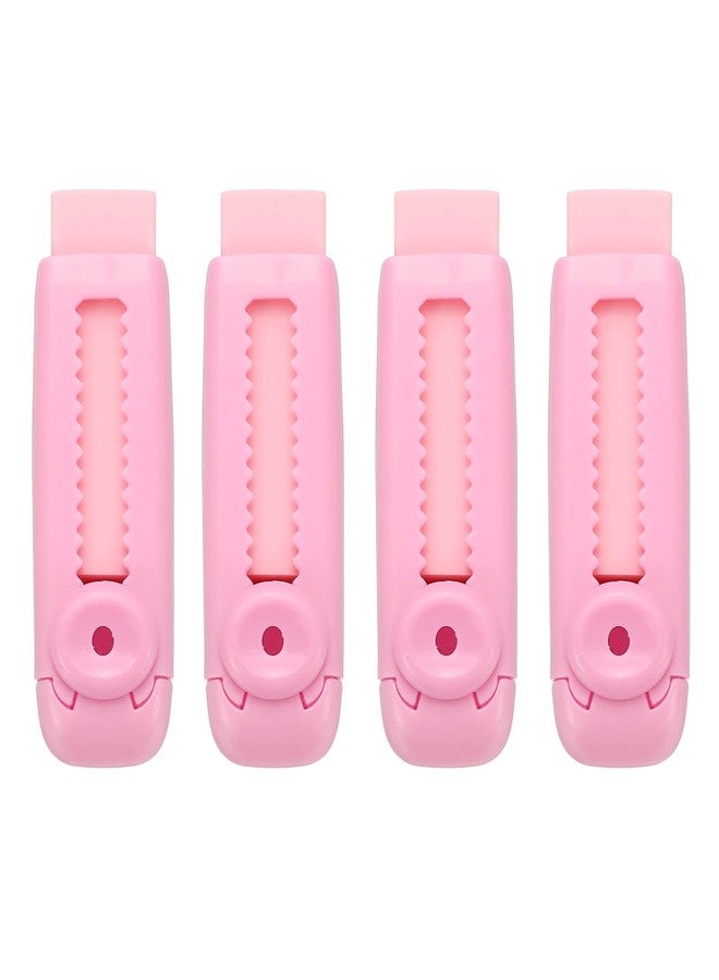 PATIKIL 4 Pack Erasers, Sliding Retractable Eraser Push Pull Cute Pencil Erasers Soft Large Easy to Clean with Plastic Sleeve for Sketching Drawing Artists Teacher Pencils, Pink - Image 1