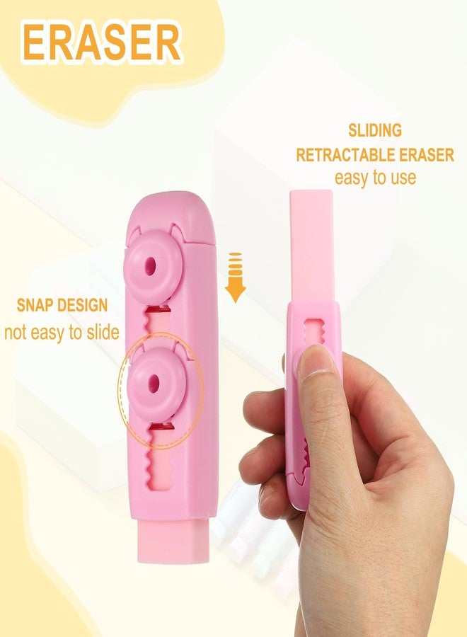 PATIKIL 4 Pack Erasers, Sliding Retractable Eraser Push Pull Cute Pencil Erasers Soft Large Easy to Clean with Plastic Sleeve for Sketching Drawing Artists Teacher Pencils, Pink - Image 4