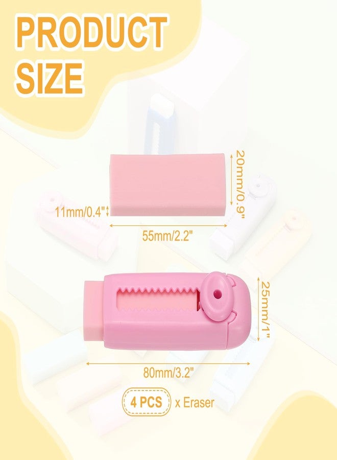 PATIKIL 4 Pack Erasers, Sliding Retractable Eraser Push Pull Cute Pencil Erasers Soft Large Easy to Clean with Plastic Sleeve for Sketching Drawing Artists Teacher Pencils, Pink - Image 2