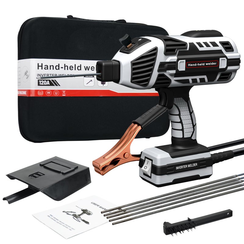 TRQWH Hand Held Welder Gun IGBT Inverter Welding Machine 110V ARC Portable Welder Handheld Welding Gun 5 Variable Current Adjustment Stick Welder Fit for 11618 Welding Rods Grey - Image 3