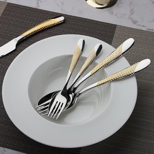 X-zrew Gold Silverware Set 60-Piece Stainless Steel Flatware Cutlery Set Service for 12 Kitchen Tableware Utensil Set Includes Knives Spoons Forks For Home Kitchen Restaurant - Image 5