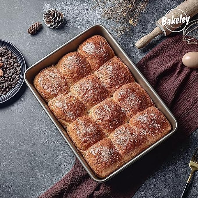Bakeley 13 بوصة مستطيل كعكة عموم غير لاصق رغيف صينية خبز طبق عميق لفرن تحميص خبز اللحم جيلي رول باتنبرغ بيتزا المعجنات 137 × 976 × 236 ذهبي شمبانيا - Image 4