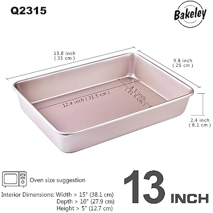 Bakeley 13 بوصة مستطيل كعكة عموم غير لاصق رغيف صينية خبز طبق عميق لفرن تحميص خبز اللحم جيلي رول باتنبرغ بيتزا المعجنات 137 × 976 × 236 ذهبي شمبانيا - Image 3
