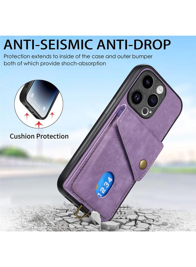 S-TOP Case For iPhone 15 Pro Max Retro Card Wallet Fold Leather Phone Case with Strap - Image 2