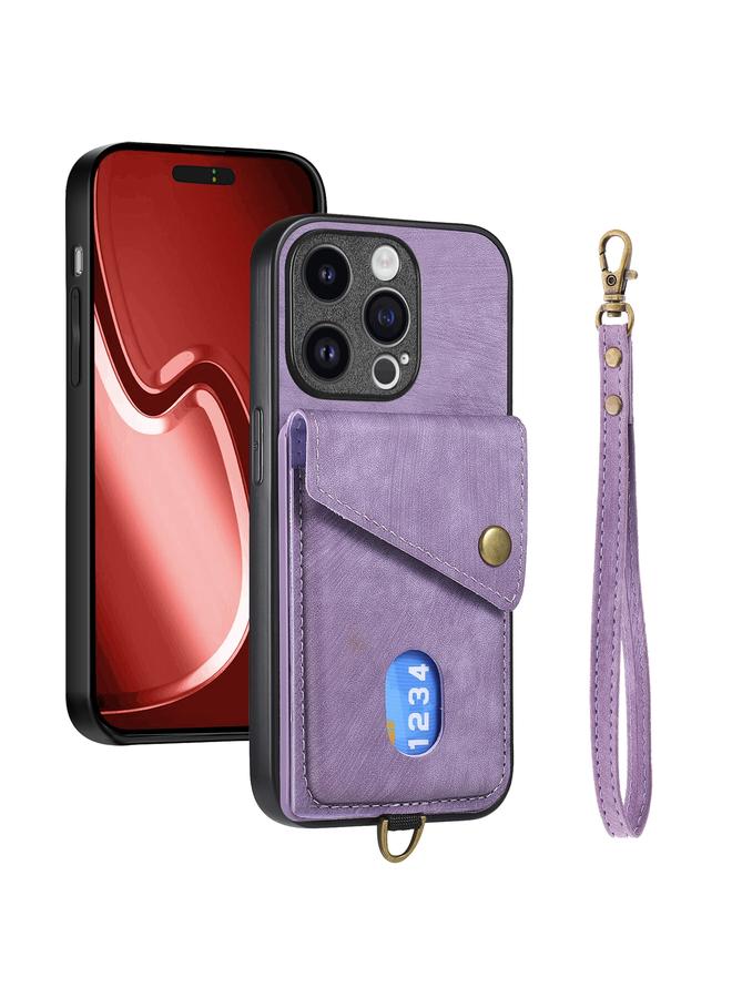 S-TOP Case For iPhone 15 Pro Max Retro Card Wallet Fold Leather Phone Case with Strap - Image 1