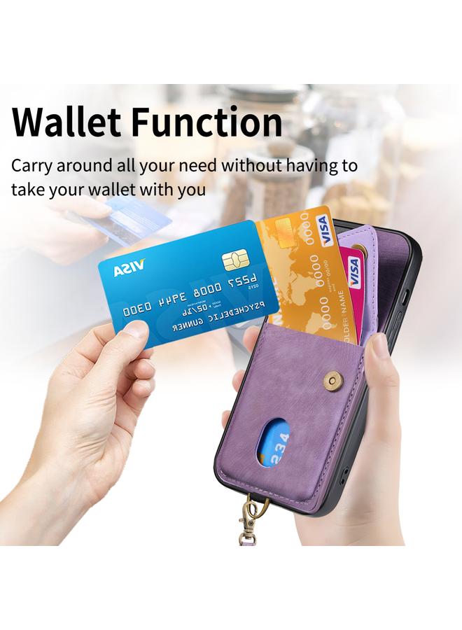 S-TOP Case For iPhone 15 Pro Max Retro Card Wallet Fold Leather Phone Case with Strap - Image 5