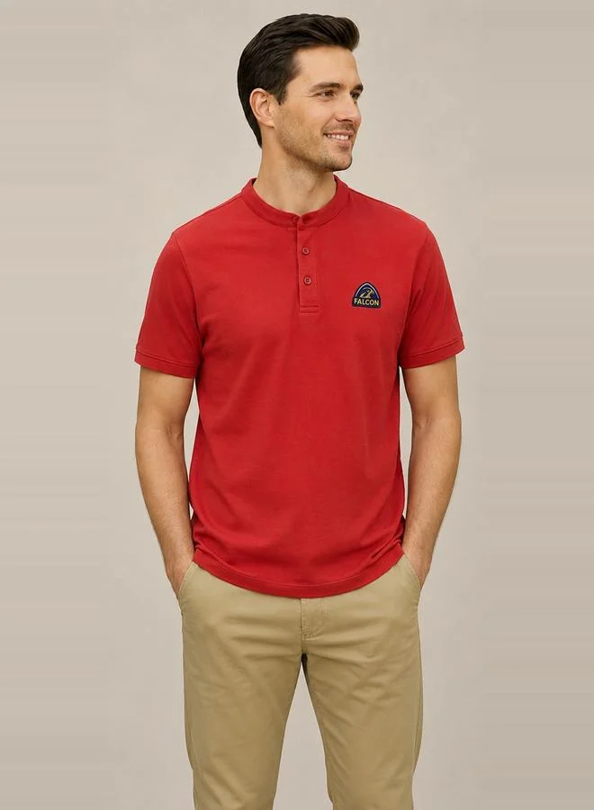 Take Two Red Falcon Logo Short Sleeves Henley T-Shirt By Falcon