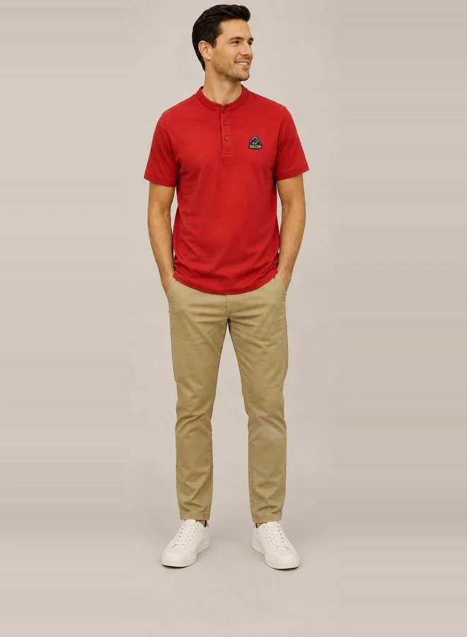 Take Two Red Falcon Logo Short Sleeves Henley T-Shirt By Falcon