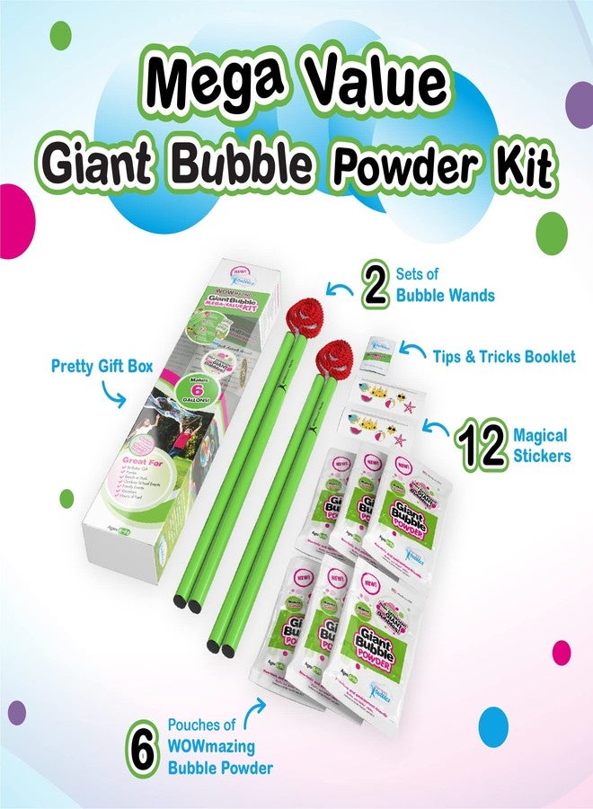 WOWmazing Mega Value Big Bubble Kit: 2 Large Bubble Wands 6-Pack of Big Bubble Powder (Makes 6 Gallons) | Outdoor Toy for Kids, Boys, Girls | Powder Made in USA - Image 2