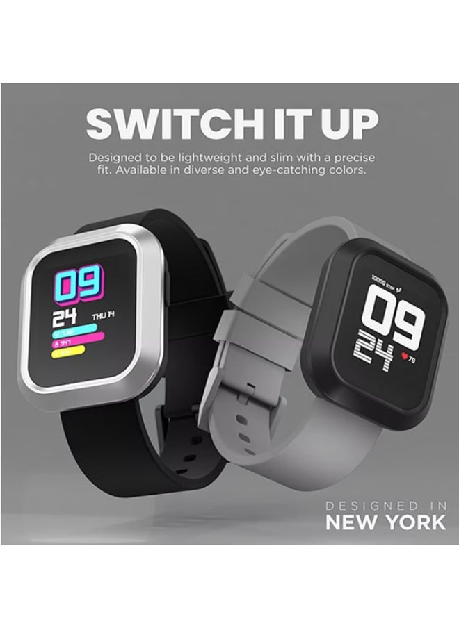 iTouch ساعة ذكية من سلسلة Flex مع علبة فضية قابلة للتبديل وحزام سيليكون أسود  - Image 2