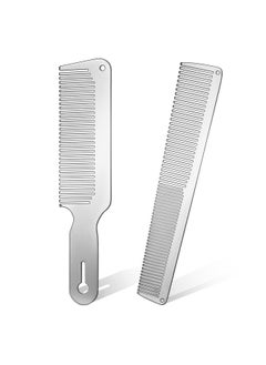 Patelai 2 Pieces Metal Comb Set Metal Barber Comb Stainless Steel Blending Comb Fine Styling Cutting Comb Flat Top Clipper Comb Metal Detangling Comb For Men Women Salon 2 Styles (Silver)  - Image 1
