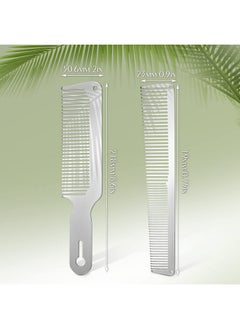 Patelai 2 Pieces Metal Comb Set Metal Barber Comb Stainless Steel Blending Comb Fine Styling Cutting Comb Flat Top Clipper Comb Metal Detangling Comb For Men Women Salon 2 Styles (Silver)  - Image 3