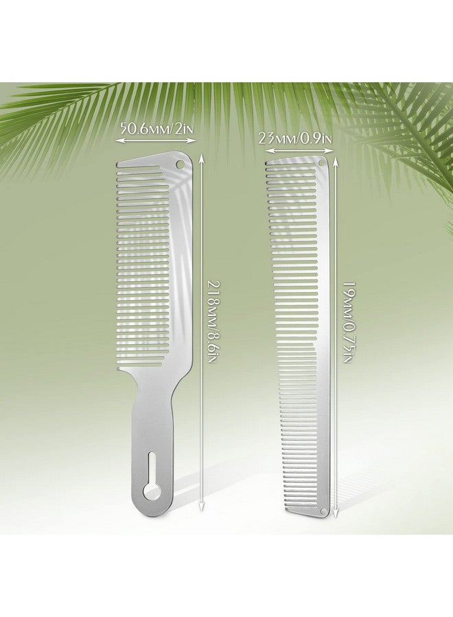 Patelai 2 Pieces Metal Comb Set Metal Barber Comb Stainless Steel Blending Comb Fine Styling Cutting Comb Flat Top Clipper Comb Metal Detangling Comb For Men Women Salon 2 Styles (Silver) - Image 3