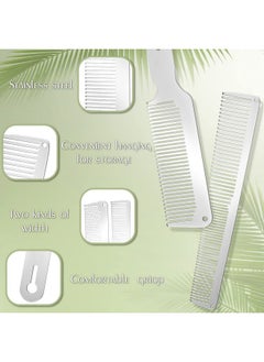 Patelai 2 Pieces Metal Comb Set Metal Barber Comb Stainless Steel Blending Comb Fine Styling Cutting Comb Flat Top Clipper Comb Metal Detangling Comb For Men Women Salon 2 Styles (Silver)  - Image 4