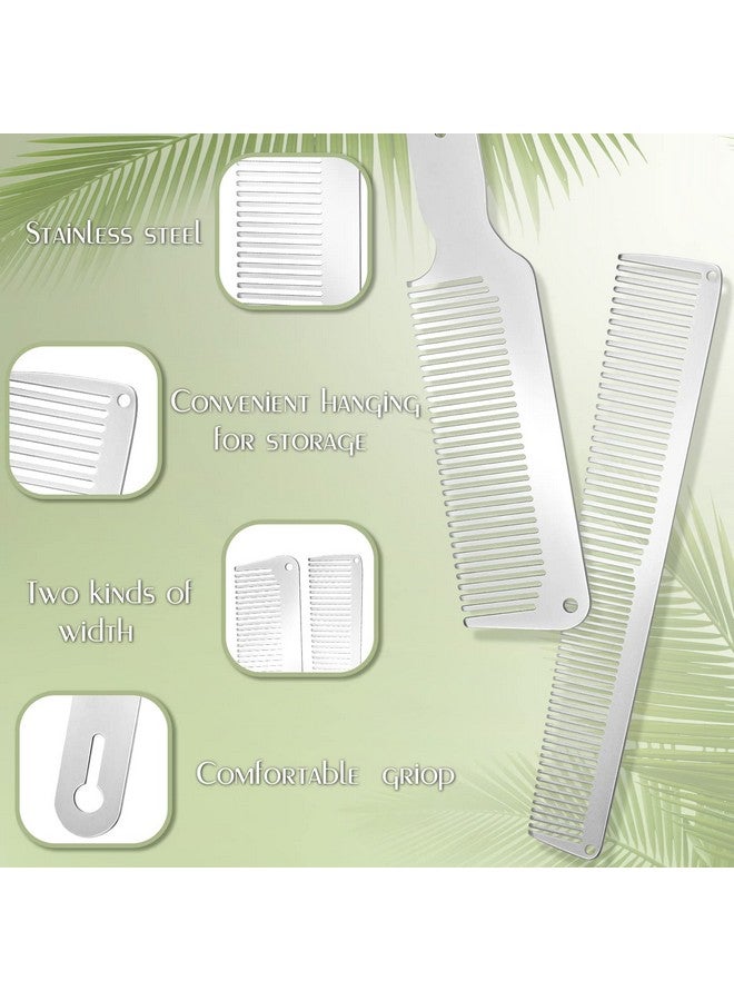 Patelai 2 Pieces Metal Comb Set Metal Barber Comb Stainless Steel Blending Comb Fine Styling Cutting Comb Flat Top Clipper Comb Metal Detangling Comb For Men Women Salon 2 Styles (Silver) - Image 4