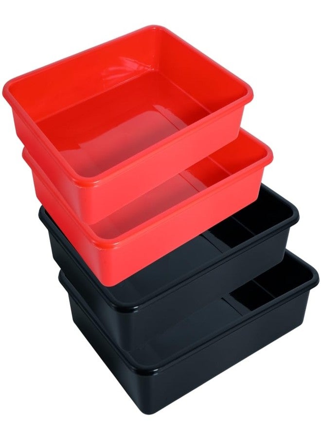 Morvi Nexa Small Multipurpose Stackable Rectangular Durable Plastic Storage Tray| Home,Kitchen,Office,School,Commercial,Industry,Lab,Hospital,Paper,Desk Organiser|21 x 27 x 5| Set of 4 | Black RED - Image 1