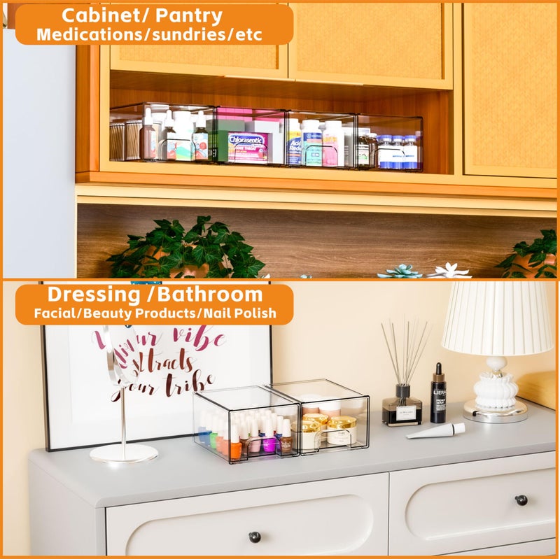 Yieach 2 Pack Clear Stackable Storage Drawers 4.4'' Tall Acrylic Drawer Containers For Organizing Bathroom Organizers And Storage Bin Box Plastic Makeup Medicine Organizer Bins For Cabinet Undersink - Image 5