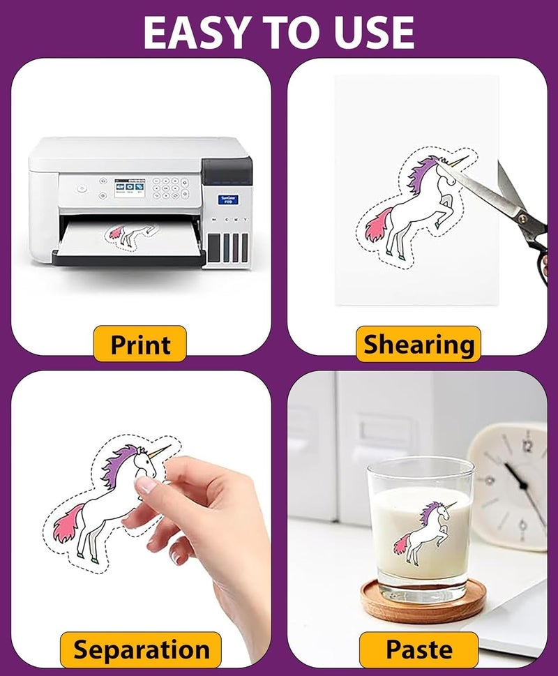 HADI A4 Clear Glossy Vinyl Sticker Paper Self Adhesive Labels-95% Clear Because is Waterproof -Brilliant Color-Digital Label, Waterproof for all Inkjet Printer-Full 20 Sheet for DIY Personalized,Decals - Image 4