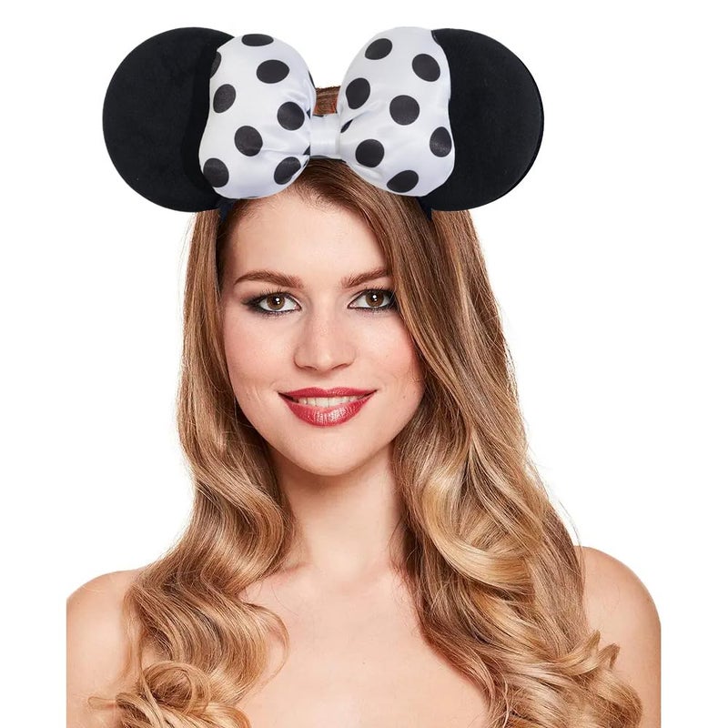 Jeffan Mouse Ear Headband with 3D Cotton Bow, Polka Dot Bow Mouse Party Costume Accessories for Women Girls (Black) - Image 4