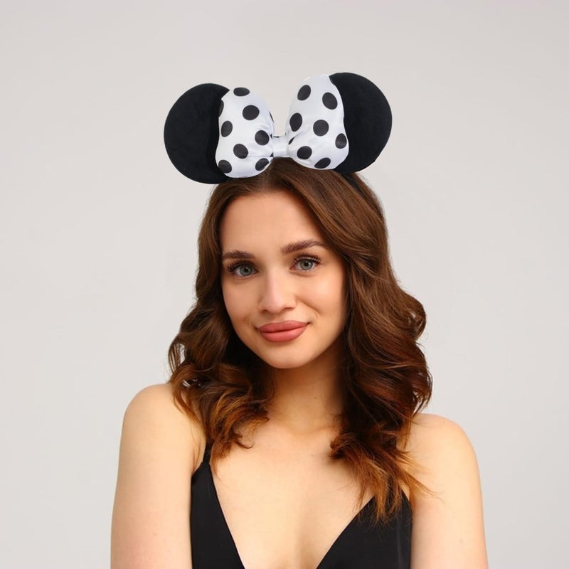 Jeffan Mouse Ear Headband with 3D Cotton Bow, Polka Dot Bow Mouse Party Costume Accessories for Women Girls (Black) - Image 5
