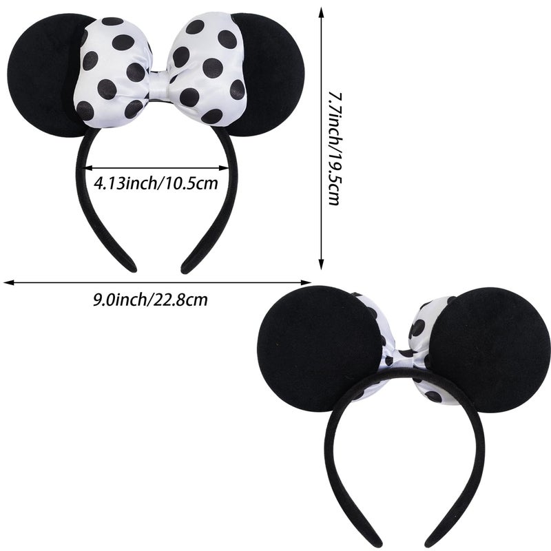 Jeffan Mouse Ear Headband with 3D Cotton Bow, Polka Dot Bow Mouse Party Costume Accessories for Women Girls (Black) - Image 2