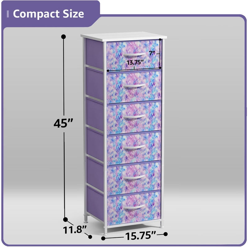 Sorbus Fabric Dresser for Kids Bedroom - Chest of 6 Drawers, Tall Storage Tower, Clothing Organizer, for Closet, for Playroom, for Nursery, Steel Frame, Fabric Bins - Wood Handle (Tie Dye Purple) - Image 4