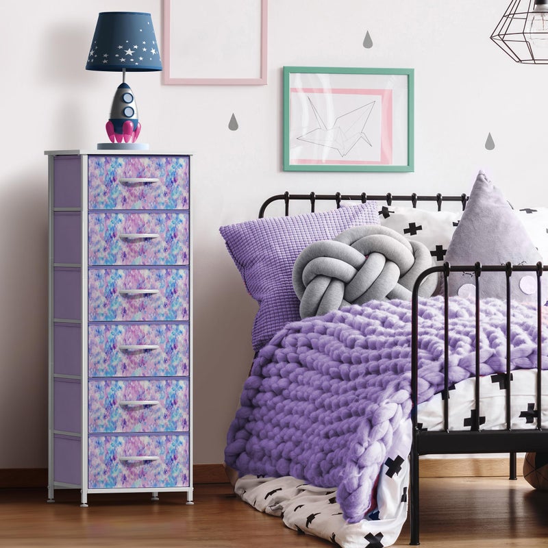Sorbus Fabric Dresser for Kids Bedroom - Chest of 6 Drawers, Tall Storage Tower, Clothing Organizer, for Closet, for Playroom, for Nursery, Steel Frame, Fabric Bins - Wood Handle (Tie Dye Purple) - Image 2