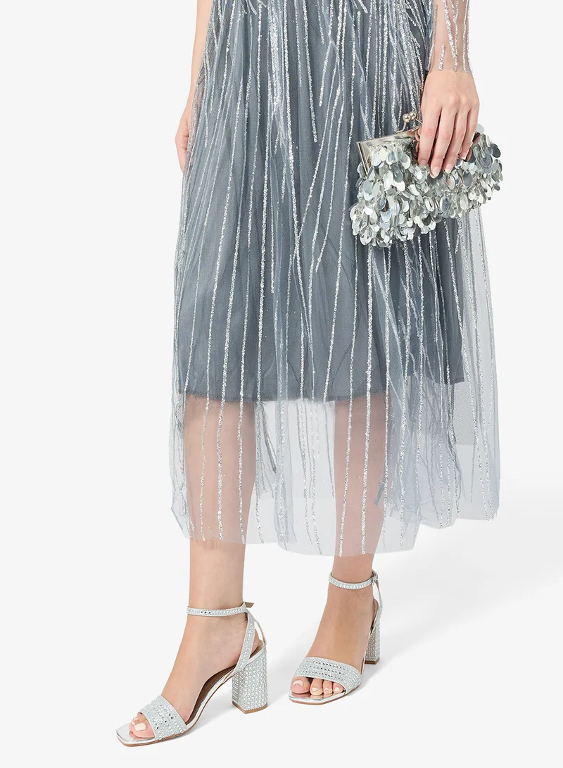 Truffle Silver Silver Strap Detail Wedge Heeled Sandals for Women | Best Price UAE