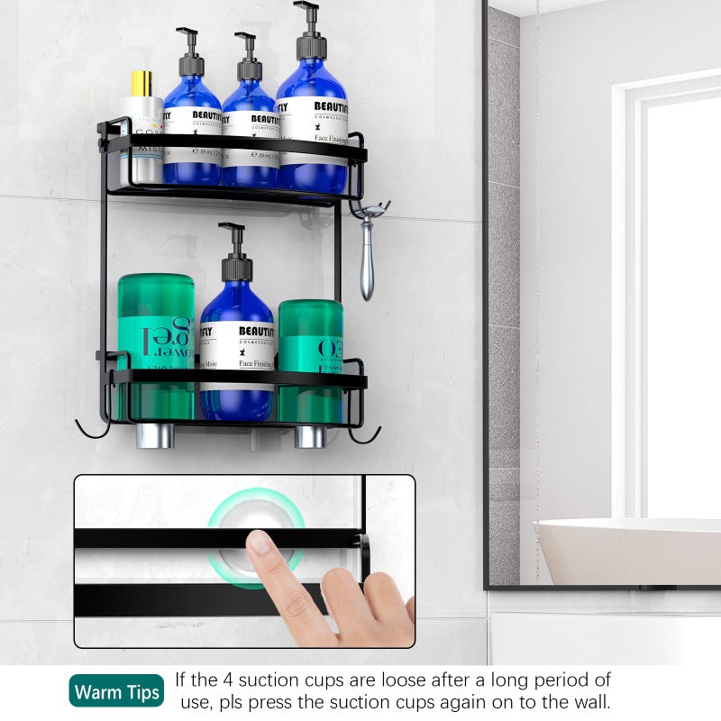 Meangood Shower Caddy Over Shower Head  Black Anti-Swing Hanging Shower Caddy with 4 Remove Hooks for Razor  Sponge  Towels Rustproof Shower Organizer for Bathroom - Image 3