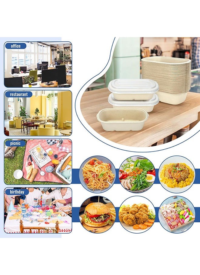 50 Pack Disposable Meal Prep Containers with Lid, 700ML Bagasse Paper Take Out Food Containers Disposable Cardboard Meal Prep Container Serving Bowls for Snack Lunch Salad Leftovers