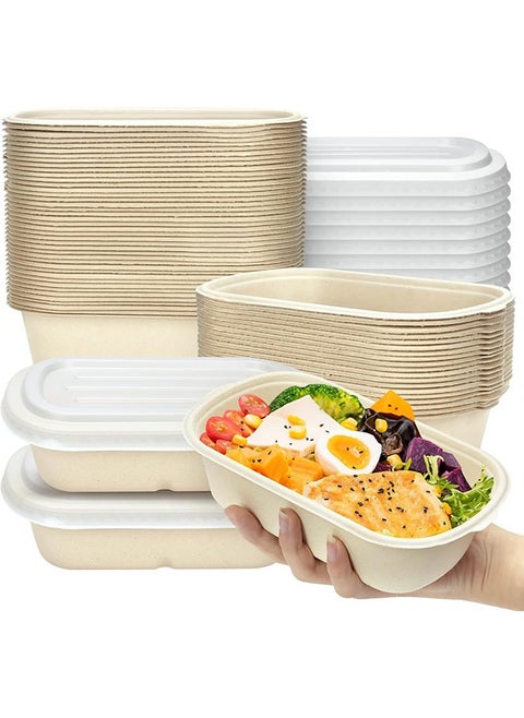 50 Pack Disposable Meal Prep Containers with Lid, 700ML Bagasse Paper Take Out Food Containers Disposable Cardboard Meal Prep Container Serving Bowls for Snack Lunch Salad Leftovers
