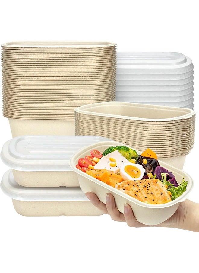 50 Pack Disposable Meal Prep Containers with Lid, 700ML Bagasse Paper Take Out Food Containers Disposable Cardboard Meal Prep Container Serving Bowls for Snack Lunch Salad Leftovers