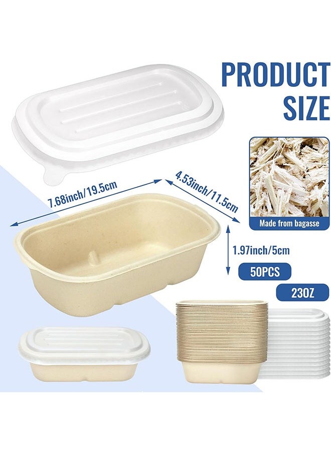 50 Pack Disposable Meal Prep Containers with Lid, 700ML Bagasse Paper Take Out Food Containers Disposable Cardboard Meal Prep Container Serving Bowls for Snack Lunch Salad Leftovers