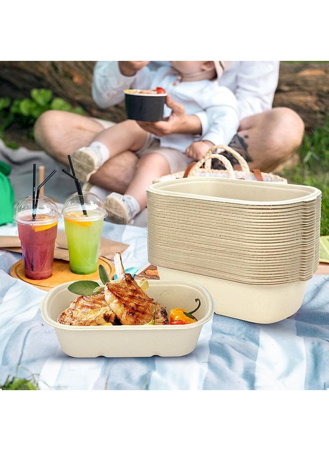 50 Pack Disposable Meal Prep Containers with Lid, 700ML Bagasse Paper Take Out Food Containers Disposable Cardboard Meal Prep Container Serving Bowls for Snack Lunch Salad Leftovers