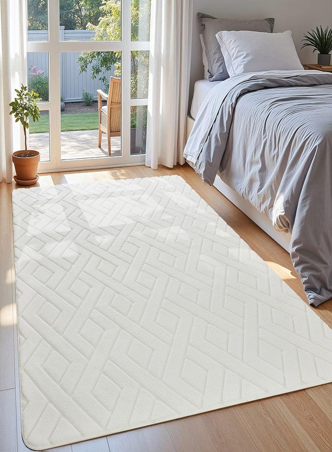 Macgace Ultra Soft Cream White Area Rug for Bedroom, 4x6 Modern Geometric Shag Rugs with Nonslip Backing for Living Room, Washable Fuzzy Carpet for Cozy Kids Room Nursery - Image 2