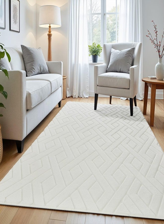 Macgace Ultra Soft Cream White Area Rug for Bedroom, 4x6 Modern Geometric Shag Rugs with Nonslip Backing for Living Room, Washable Fuzzy Carpet for Cozy Kids Room Nursery - Image 3