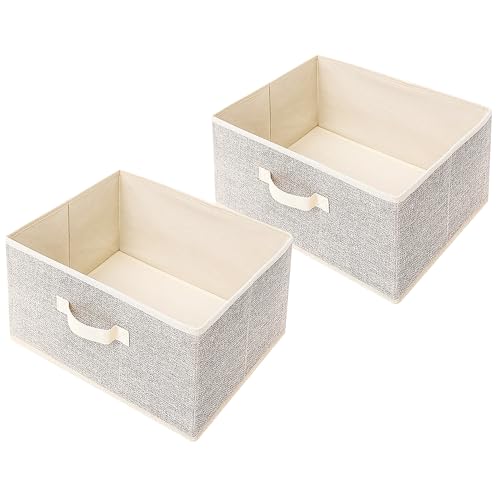 EITMOW Storage Baskets, 15.7 Inch Woven Fabric Bins, Storage Cubes with Reinforced Handles, Organizer Bins for Closet Shelves, Foldable, Clothes. (2PCS/Beige-15.7*11*7.8inch) - Image 1