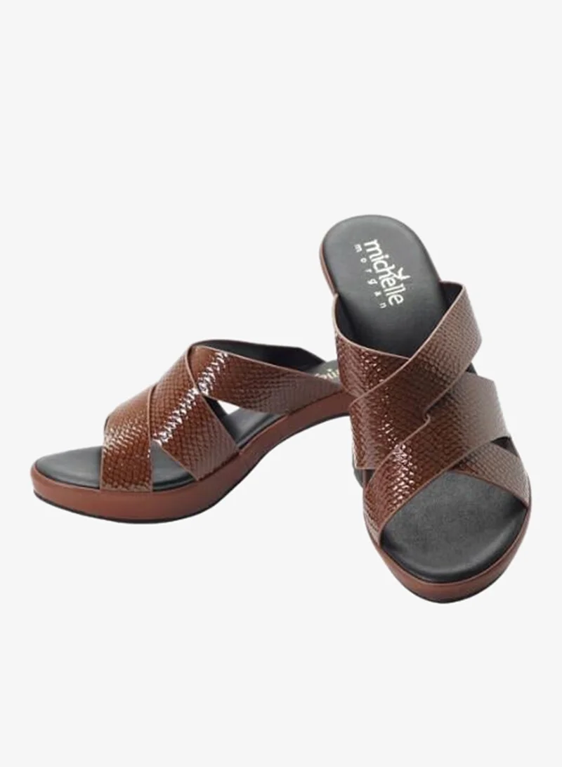 Michelle Morgan Coffee 092-3090 Michelle Morgan Ladies Mid Heel Sandals 314RL093 Coffee for Women | Best Price UAE