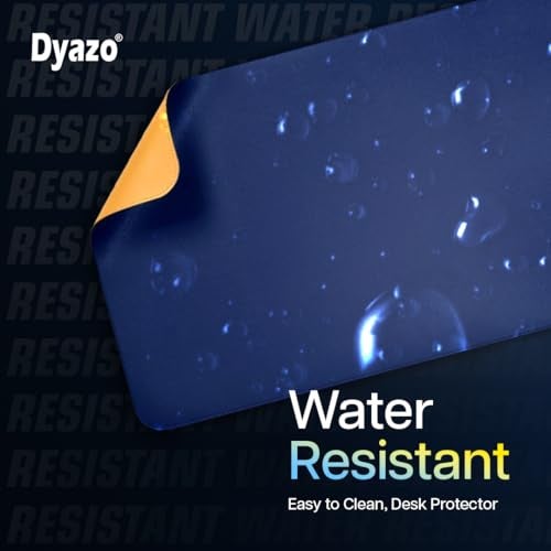 Dyazo Vegan PU Leather Desk Mat for Laptop and Computer Office | Anti-Slip Desk Pad | Extended Large Mouse Pad for Table | Dual-Sided Water-Resistant Design (600 x 350mm) Navy Blue & Yellow - Image 3