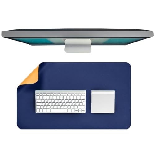 Dyazo Vegan PU Leather Desk Mat for Laptop and Computer Office | Anti-Slip Desk Pad | Extended Large Mouse Pad for Table | Dual-Sided Water-Resistant Design (600 x 350mm) Navy Blue & Yellow - Image 1