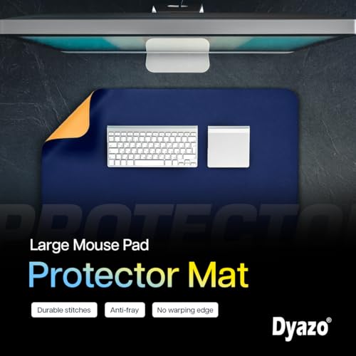 Dyazo Vegan PU Leather Desk Mat for Laptop and Computer Office | Anti-Slip Desk Pad | Extended Large Mouse Pad for Table | Dual-Sided Water-Resistant Design (600 x 350mm) Navy Blue & Yellow - Image 4