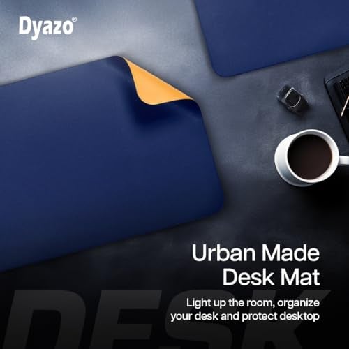 Dyazo Vegan PU Leather Desk Mat for Laptop and Computer Office | Anti-Slip Desk Pad | Extended Large Mouse Pad for Table | Dual-Sided Water-Resistant Design (600 x 350mm) Navy Blue & Yellow - Image 5