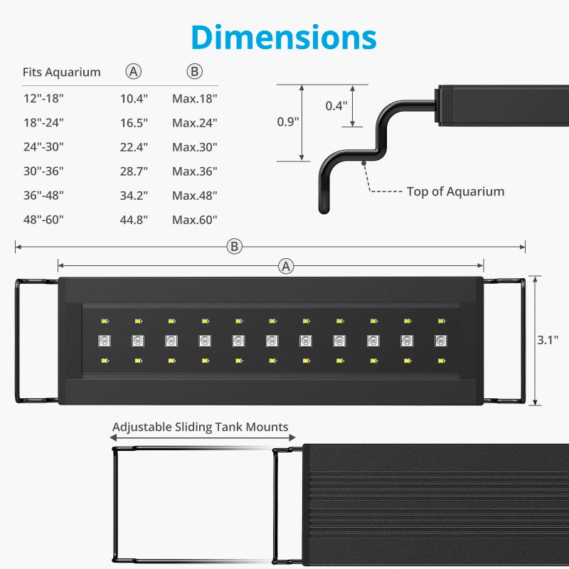NICREW C10 24/7 ضوء LED لحوض السمك للنباتات، 12-18 بوصة، ضوء حوض السمك كامل الطيف مع مؤقت، قابل لتعديل السطوع - Image 5