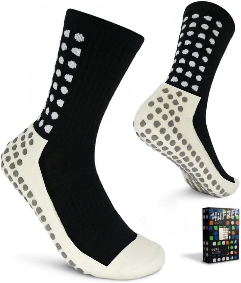 Yufree Men's Soccer Socks Anti Slip Non Slip Grip Pads for Football Basketball Sports Grip Socks, 4 Pair - Image 1