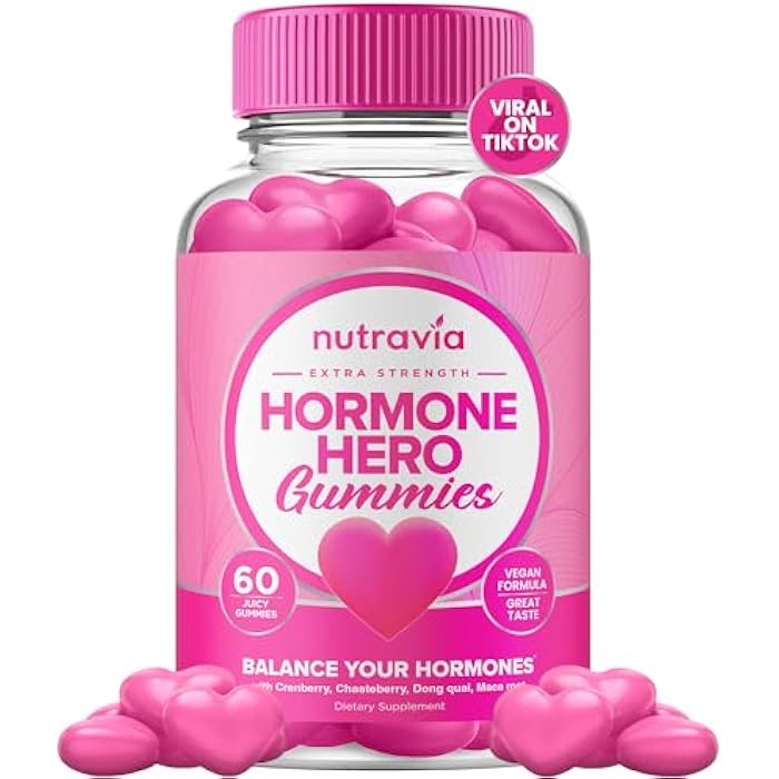 Nutravia Hormone Balance For Women Gummies + PMS Relief Supplement - Supports Mood Swings, Clear Skin, Reduced Cramps and Bloating - Hormonal PMS Gummies PCOS Vitamin with Cranberry, Dong Quai (60 Gummies) - Image 1