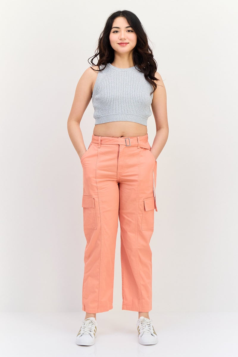 Levi's Women Regular Fit Solid Stretchable Cargo Pants, Coral - Image 3
